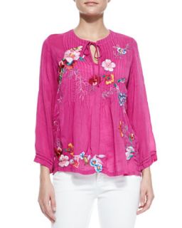 Molly Georgette Embroidered Tunic, Womens   Johnny Was Collection   Orchid (2X