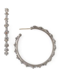 Old World Mini Cross Diamond Hoop Earrings   Armenta   Silver
