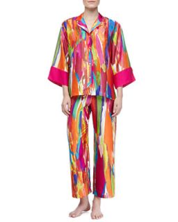 Womens Palau Satin Georgette Paint Print Pajama Set   Natori   Multi