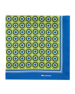 Mens Circle Print Pocket Square, Green/Blue   Kiton   Green/Blue