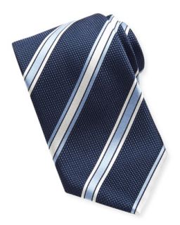 Mens Satin Grenadine Striped Tie, Navy   Brioni   Navy
