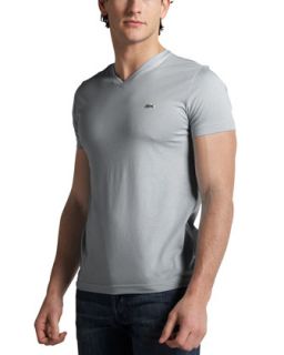 Mens V Neck Tee, Silver Gray   Lacoste   Silver gray (XXX LARGE/9)