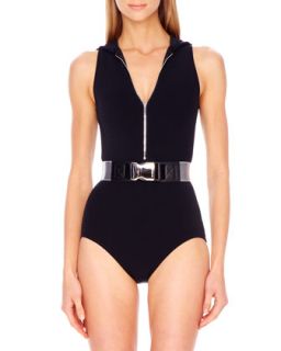 Womens Belted Maillot with Hood   Michael Kors   Black (6)