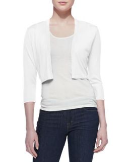 Womens 3/4 Sleeve Silk Cashmere Shrug, White   White (SMALL)