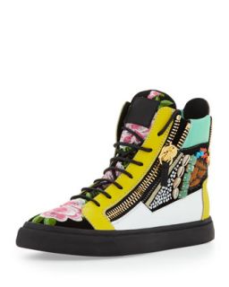 Mens Floral Jeweled Zip High Top Sneaker   Giuseppe Zanotti   Multi colors