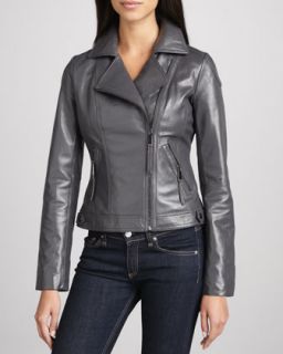 Womens Leather Motorcycle Jacket   Black (LARGE/12 14)