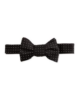 Mens Pindot Silk Bow Tie, Black/White   White