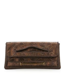 Cutout Handle Fold Over Clutch, Exotic Bronze Snake Print   Halston Heritage