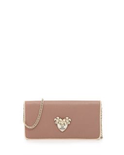 Pebbled Leather Wallet Clutch, Rose/Ivory   Love Moschino