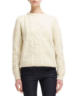 Womens Cable Knit Skull Design Sweater   Alexander McQueen   Ivory (SMALL)