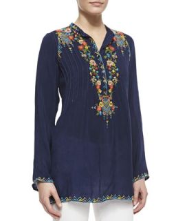 Womens Embroidered Georgette Tunic   Johnny Was Collection   Blue night (SMALL