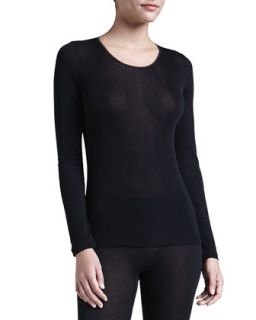 Womens Silk Long Sleeve Shirt, Black   Hanro   Black (X SMALL/4)