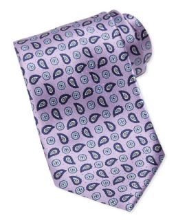 Mens Printed Dobby Pines Silk Tie, Lavender   Brioni   Lavendar