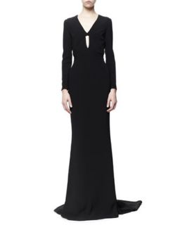 Womens Caprice Open Back Long Sleeve Plunging Gown, Black   Stella McCartney  