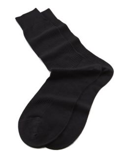Mens Mid Calf Ribbed Wool Dress Socks, Black   Pantherella   Black