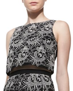 Womens Cropped Embroidered Eyelet Top   Tibi   Black multi (10)