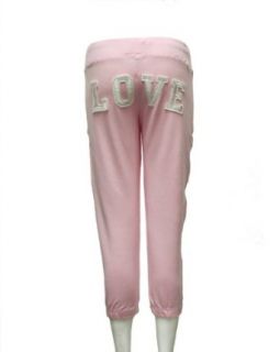 Ladies Pink Love Printed Back Drawstring Sweat Pants Clothing