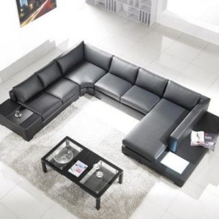 Tosh Furniture Modern Leather Sectional Sofa with Built in Light   Sectional Sofas