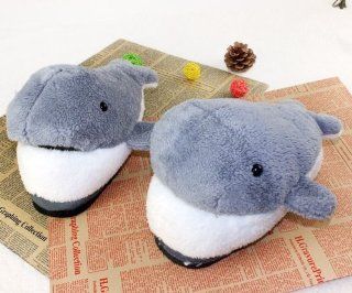 Grey Novelty Slippers Men Women Christmas Gifts Winter Whale Cartoon 3d Plush Slippers Anti skidding Toys & Games