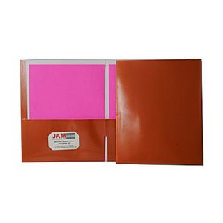 Jam 9 1/4 x 11 1/2 Two Pocket Glossy Folder, Metallic Copper, 100/Box