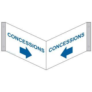 Concessions With Outward Arrow Bilingual Sign NHE 9680Tri BLUonWHT  Business And Store Signs 