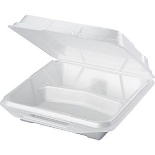 Genpak 20310 Foam Hinged Dinner Container, White, 200/Case