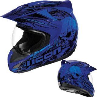 Icon Variant Etched Dual Sport Helmet Large  Blue Automotive