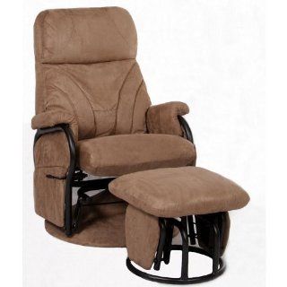 Mac Motion Chairs Model 2 Piece Glider, Swivel, Recliner with Matching Gliding Ottoman Mocha Microfiber with Black Metal Frame  