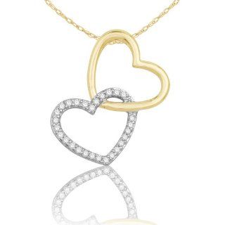 10k Yellow and White Gold Linked Diamond Heart Pendant (1/10 cttw, H I Color, I2 Clarity), 18" Pendant Necklaces Jewelry