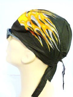 Black Bikers Cap with Orange, Gray and Yellow Flames/ Fire, Also Known As Headwraps, Skullies, Skull Caps, Bandanas/Bandannas  Other Products  