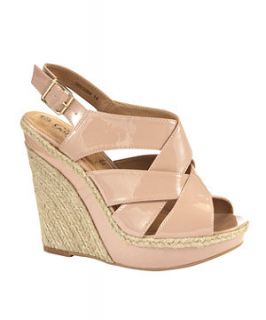 Oatmeal Leather Look Cross Over Wedges