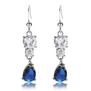 Rizilia Jewelry Appealing Well liked White Gold Plated CZ Pear Cut Blue Sapphire Color Dangle Earrings Jewelry