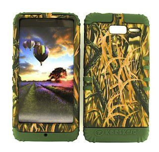 For Motorola Droid Razr M Xt907 Camo Shedder Grass Heavy Duty Case + Dark Green Rubber Skin Accessories Cell Phones & Accessories