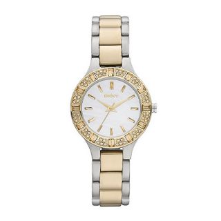 DKNY Ladies silver and gold mixed plated diamante bezel watch