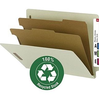Smead 100% Recycled End Tab Classification Folders, Legal, 2 Partition, Gray/Green, 10/Box