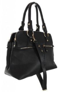 (2430 1) Smart Leather Look Multi Zip Pockets Shopper Bag black Clothing