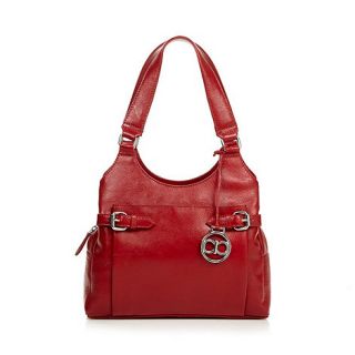 The Collection Red three section double buckle leather tote bag