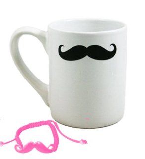 Best Ceramic Mustache Coffee Tea Mug Gift Set with Mustache Bracelet Makes the Best Gift Ideas for Women. Guaranteed to please. (Style 11) Kitchen & Dining