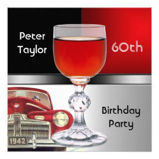 Red Metal Silver Red Car Mens 60th Birthday Man Personalized Invitations