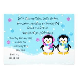 Penguin Twin Birthday Invitation