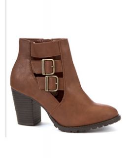 Tan Cut Out Double Ankle Strap Boots