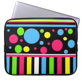 Colorful Neon Stripes Polka Dots Pink Blue Green Laptop Computer Sleeves
