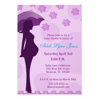Pregnant Silhouette Purple Baby Shower Invitation