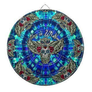 Peace in wisdom tie dye with sugar skull owl art. dartboard