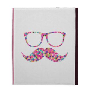 Funny Girly Pink Abstract Mustache Hipster Glasses iPad Folio Cover