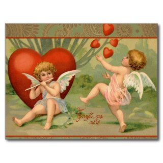 Vintage Cupids on Valentines Day with Hearts Postcard