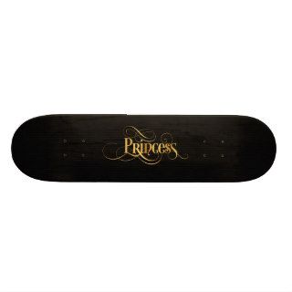 Swirly Script Calligraphy Princess Gold on Black Custom Skateboard
