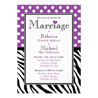 Polka Dot Purple & Zebra Print Wedding Invitations
