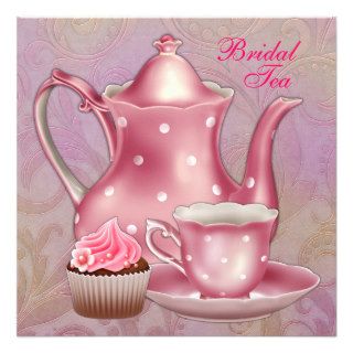 Gold Pink Damask Bridal Tea Party Invitations