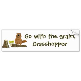 Funny Wood Turning Beaver and Grasshopper Cartoon Bumper Stickers